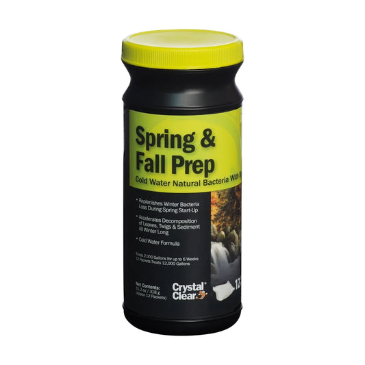 CrystalClear Spring & Fall Prep - Cold Water Natural Bacteria With Barley - 12 Packets Treats Up To 12,000 Gallons