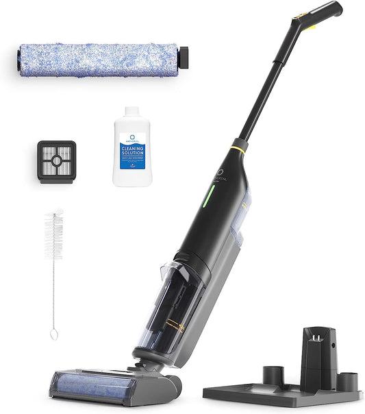 FJU Smart Wet Dry Vacuum Cleaner, Cordless Hard Floor Cleaner Vacuum Mop All in One with Self-Cleaning, Smart Voice Assistant with Extra Brush-Roll and Filter, VacTide V1 Gray