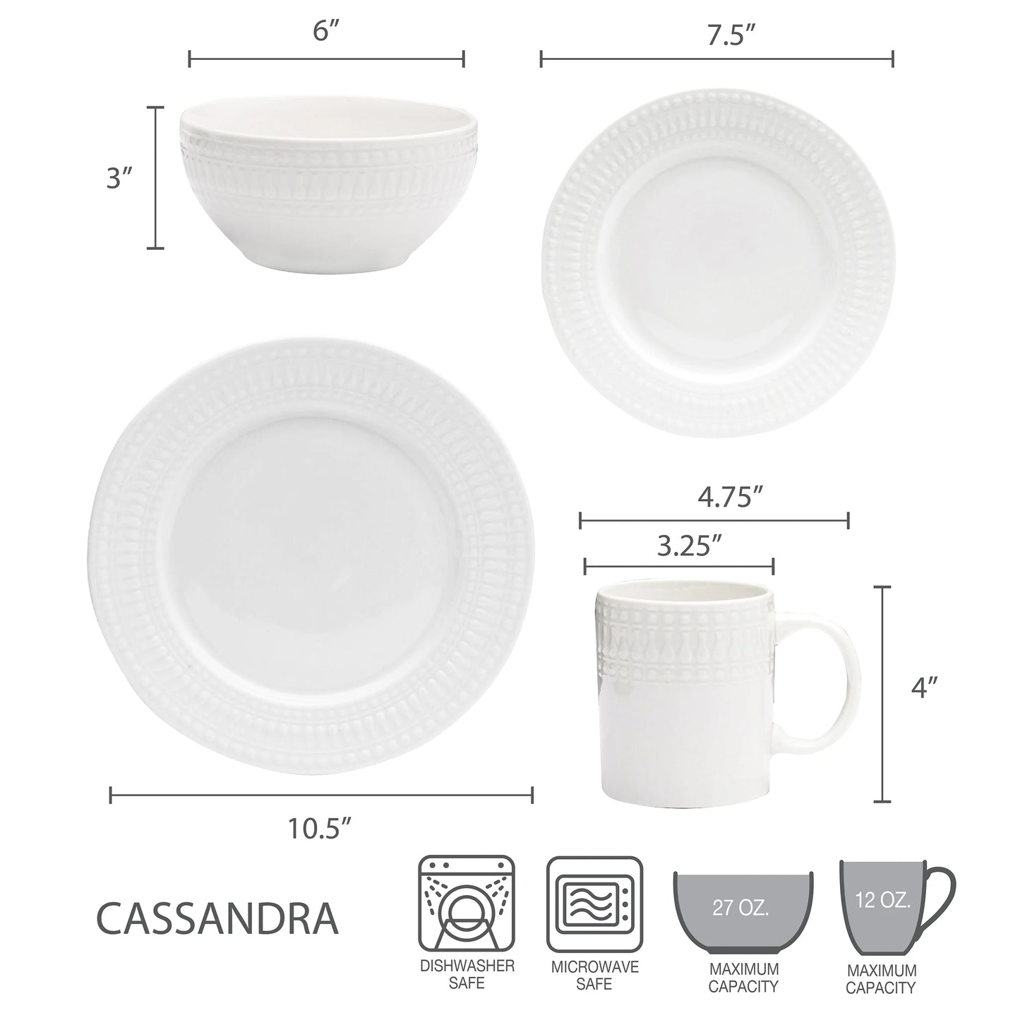 Pfaltzgraff Cassandra 32 Piece Porcelain Dinnerware Set White