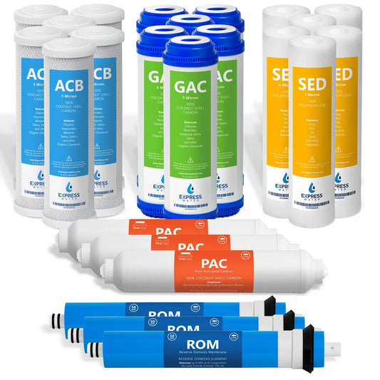 Express Water – 3 Year Reverse Osmosis System Replacement Filter Set – 24 Filters with 50 GPD RO Membrane – 10 Water Filters