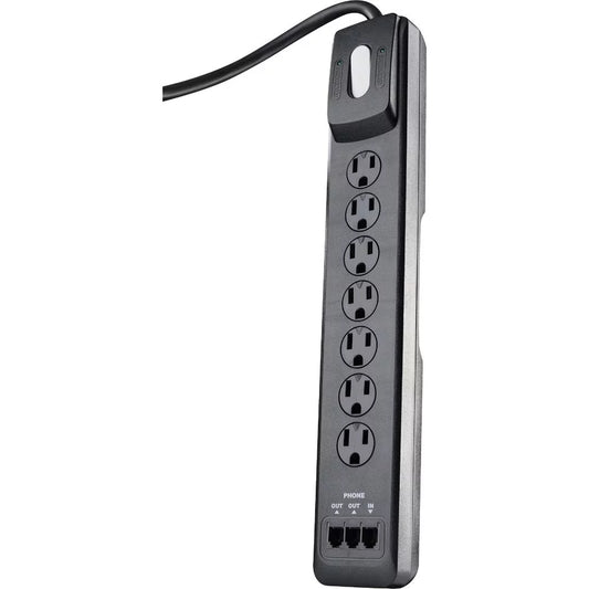 1PACK Woods 7-Outlet 2480J Black Multi-Media Surge Protector Strip with 6 Ft. Cord
