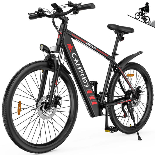 Campmoy Electric Bicycle Mountain, LCD Display, Built-in 36 V Battery, 350 W Motor, 21- Speed Transmission, 5 Levels and Pedal Assist Modes, 331 Lbs., Great for Commuting, Free Lock