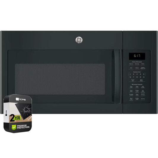 GE JVM6175DKBB 1.7 Cu. Ft. Over-the-Range Microwave Oven Black Bundle with 2 YR CPS Enhanced Protection Pack