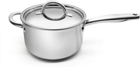 Fortune Candy 4 Quart Saucepan, 18/8 Stainless Steel Tri-Ply Cookware with Lid, Dishwasher Safe
