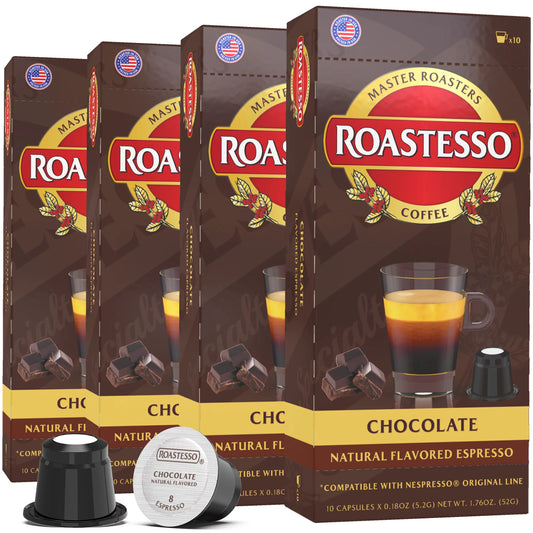 Roastesso Coffee Natural Chocolate Flavored Nespresso Capsules Compatible OriginalLine Espresso Pods, Intensity 7 (40 Count)