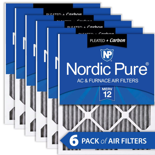 18x25x1 (17_1/2x24_1/2) Furnace Air Filters MERV 12 Pleated Plus Carbon 6 Pack