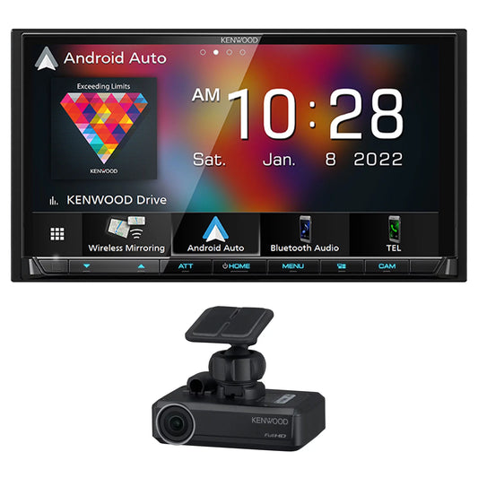 Kenwood DMX9708S Double DIN Infotainment System Compatible With Apple CarPlay & Android Auto with a Kenwood DRV-N520 Drive Recorder