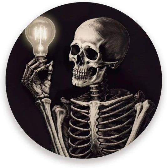 Skeleton Light Bulb Coaster, Drinks Round Absorbent Stone Set with Ceramic Stone and Cork Base, Tabletop Protection Mats and Cups Place for 2PCS Home Decor