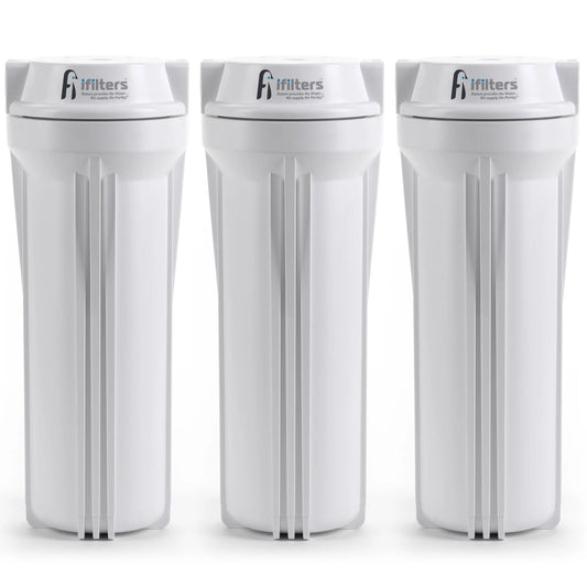 3pc Water Filter Housings For RO, DI or Drinking Water Filtration Systems, 1/4 Ports