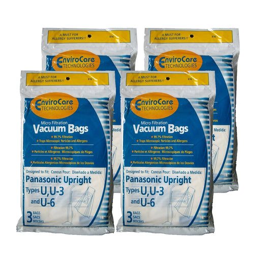 Replacement Part For Panasonic (12) Type U, U-3 & U-6 Upright Vacuum Cleaner Bags Fits For Models MC-V145M, MC-115P, MC-V5000 thru MC-V5099, MC-V7300 thru MC-V7399, MC-V6200 thru MC-V6299 # 816