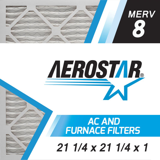 Aerostar 21 1/4x21 1/4x1 MERV  8, Pleated Air Filter, 21 1/4 x 21 1/4 x 1, Box of 6, Made in the USA