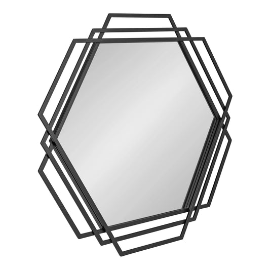 Kate and Laurel Kona Modern Metal Geometric Hexagon Wall Mirror, 32 x 31, Black, Unique Dimensional Statement Mirror with Hexagon Shape and Slim Frame Profile