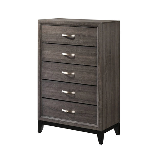 Chest with 5 Storage Drawers and Grain Details, Gray