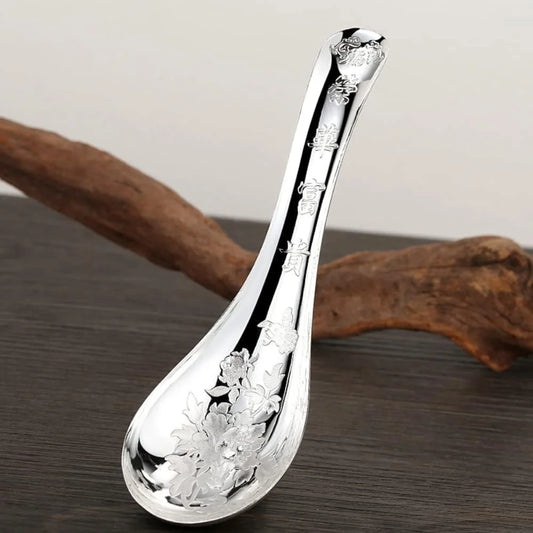 Sterling Silver Soup Spoon 999 Silver Spoon Pure Silver Spoon Household Silver Soup Spoon Sterling Silver Rice Spoon Health Gift