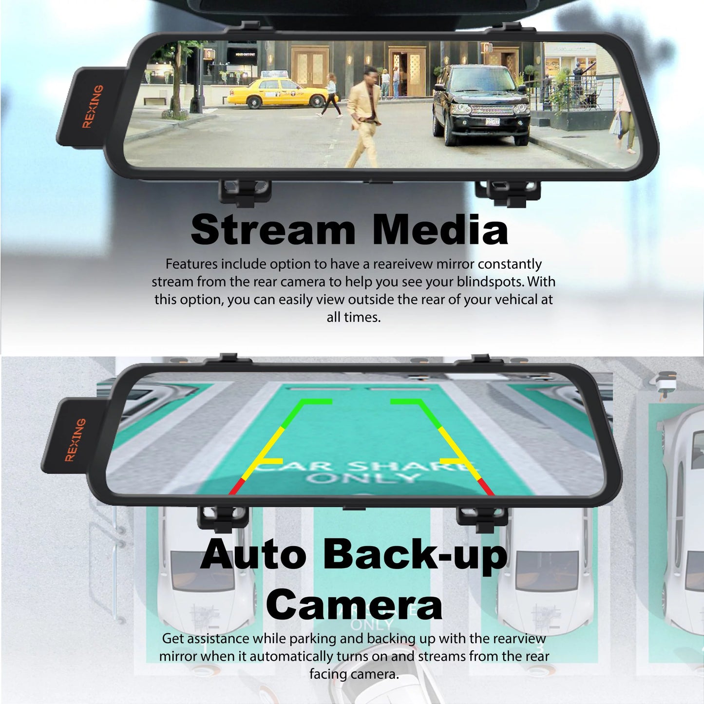 Rexing M1 HD Dual Channel Mirror Dash Cam