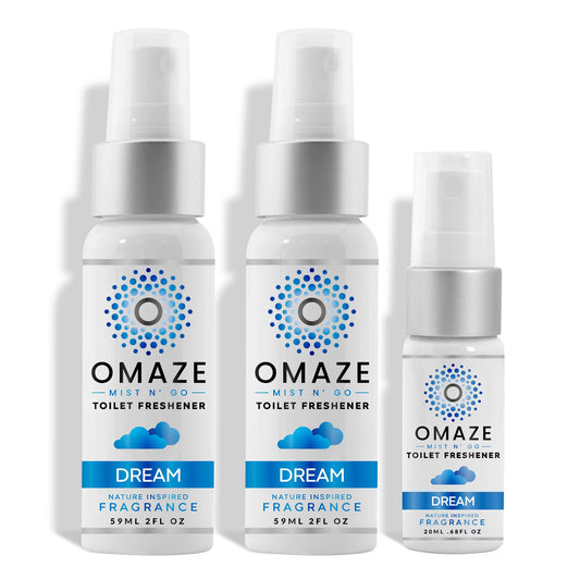 MIST N' GO By OMAZE Refresh Toilet Spray | Bathroom Spray Odor Eliminator | Toilet Smell Eliminator Deodorizer - Dream (2 Oz x2 + 0.68 Oz x1)