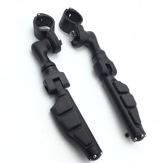 HTT-MOTOR Black Short Angled Peg Mounting Kit with Flat End Foot Peg Footrest For Bike with 1-1/2 inch (1.5) Front Engine Guard Frame Tube Iron 883 Electra Glide Ultra Road King FLHR