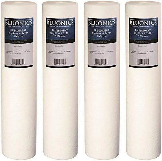 Bluonics 4.5 x 20 Big Blue Sediment Water Filters (1 Micron) 4 Whole House