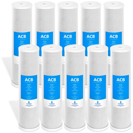 Express Water – 10 Pack Big Blue Filter Activated Carbon Block Replacement Filter – ACB Large Capacity Water Filter – Whole House Filtration – 5 Micron – 4.5” x 20” inch