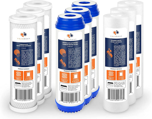 5 Stage Reverse Osmosis System Replacement Filter Set RO Cartridges (9 Pcs) | 5 Micron 10X2.5 Inch Cartridges | Compatible With DWC30001, WFPFC8002, FXWTC, WHEF-WHWC, WHKF-WHWC, Pentek DGD Series