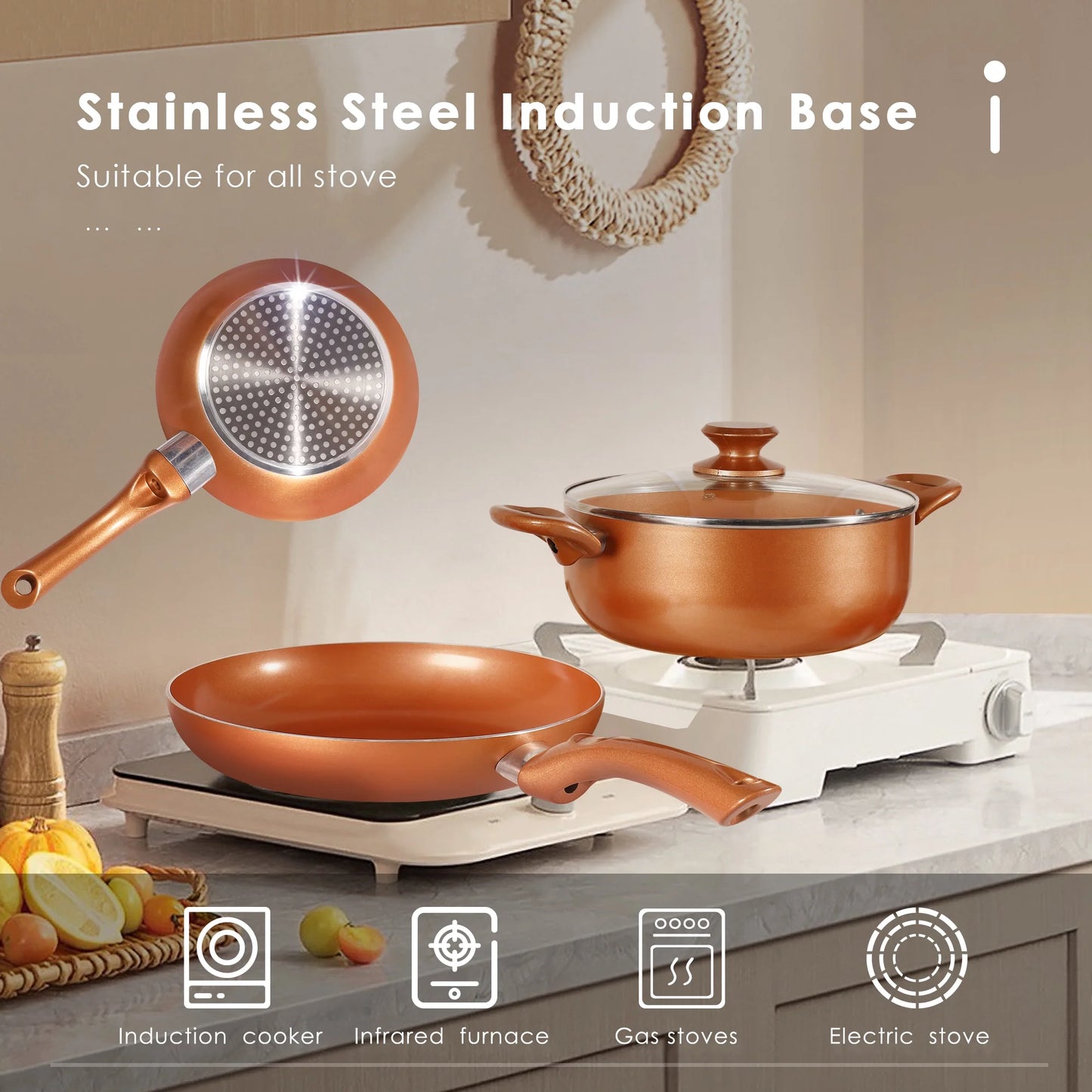 Scafild | 10-Piece Ceramic Nonstick Aluminum Cookware Set - Copper