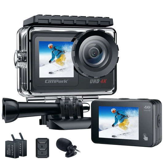 Campark 4K 30FPS Action Camera 20MP Sports Camera Waterproof Underwater Camera WiFi Touch Screen Vlog Camera GoPro Compatible Accessories Kits