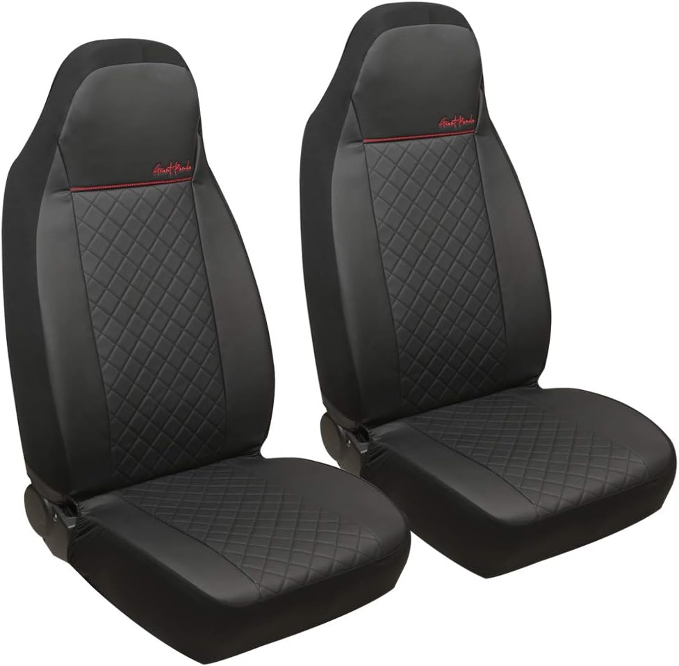 GIANT PANDA High Back Car Seat Covers Leather Universal Fit Most Car, Pickup, SUV, and Minivan, PU and Fabric Stitching Seat Covers, Airbag Compatible (Black + Beige)