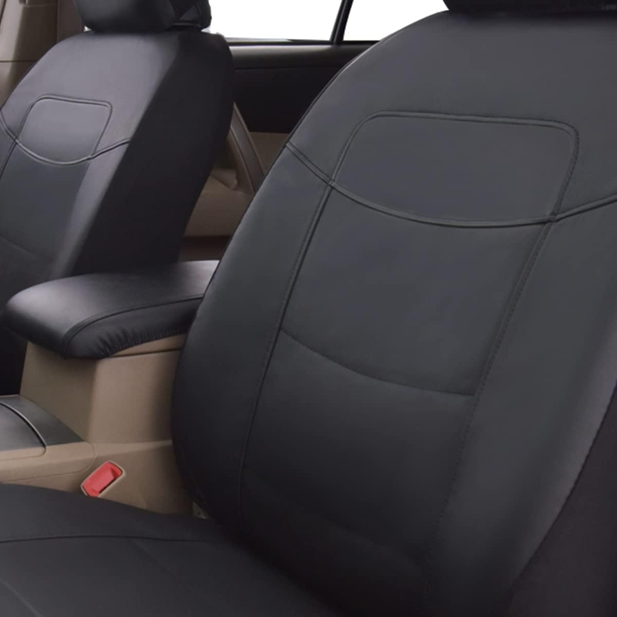 Flying Banner car seat Covers Full Set Faux Leather Water Proof Classic Rear Bench Split Truck SUV Man (Full Set, Solid Black)