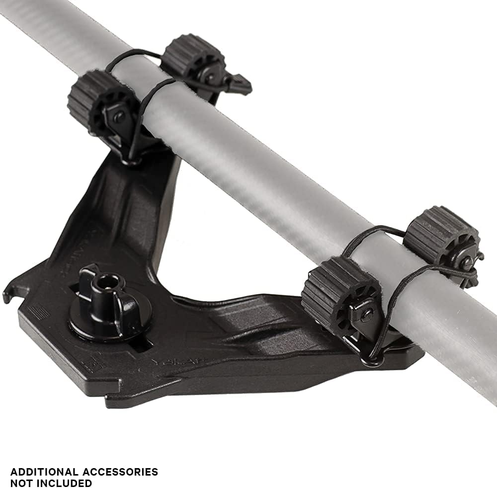 YakAttack DoubleHeader with Dual RotoGrip Paddle Holders | Offset Kayak Paddle Holder | Multi-Accessory Track Mount | Includes SnapNStrap Tethers | Compatible with GearTrac & Most Kayak Tracks
