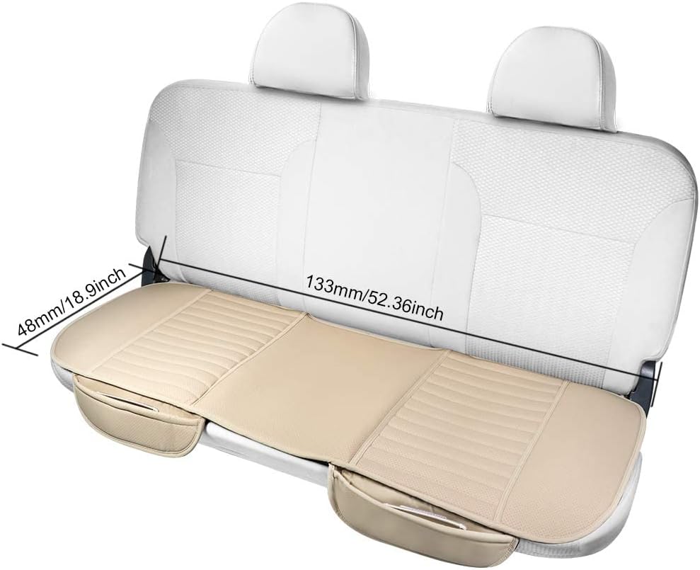 JINGJINGOLD Car Rear Seat Cushion PU Leather Beige Auto Back Seat Cover Breathable Back Cover for Vehicle Supplies Long Pad Mat Car Interior Accessories