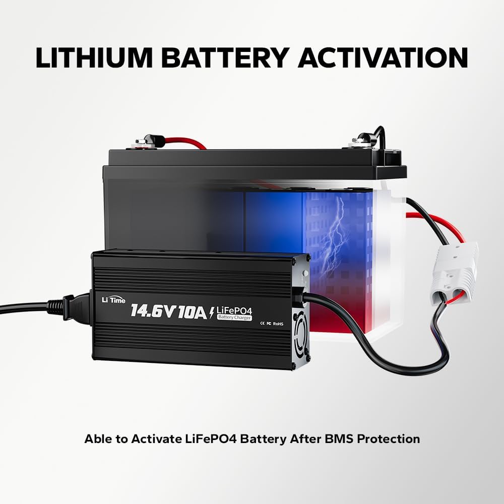 LiTime 12V 10A Battery Charger 14.6V AC-DC LiFePO4 Lithium Battery Charger with Anderson Connector LED Indicator Charger Special for Deep Cycle Rechargeable Batteries of Car, Truck, Boat, RV