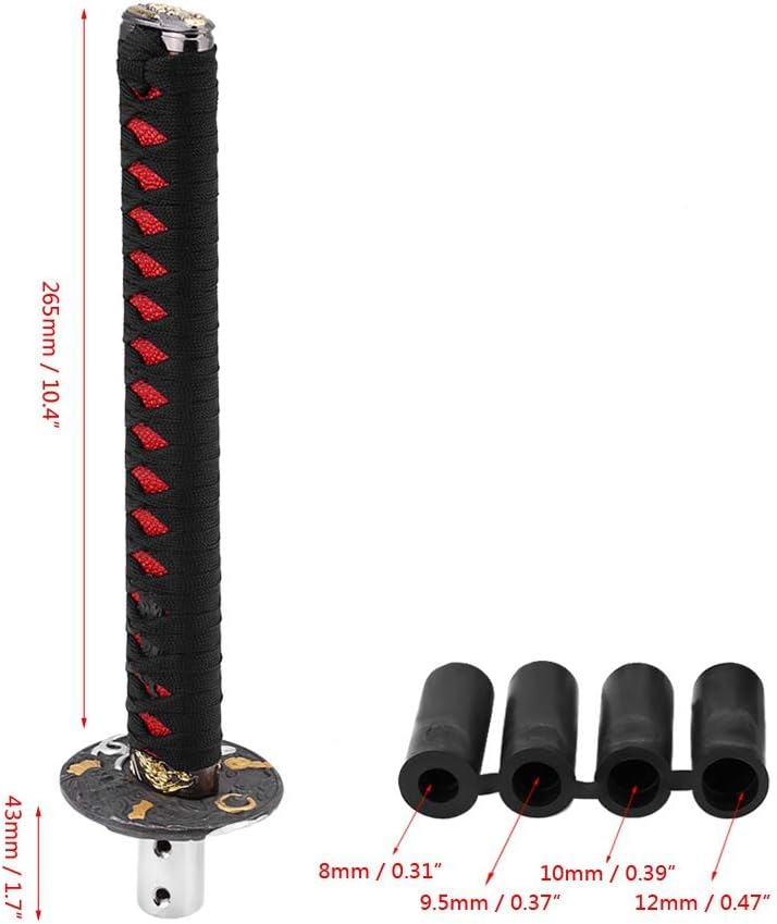 Gear Shift Lever Knob Universal Retro Japanese Sword Car Gear Shift Knob Manual Shifter Lever Knob with 4 Adapters (Black + Red)