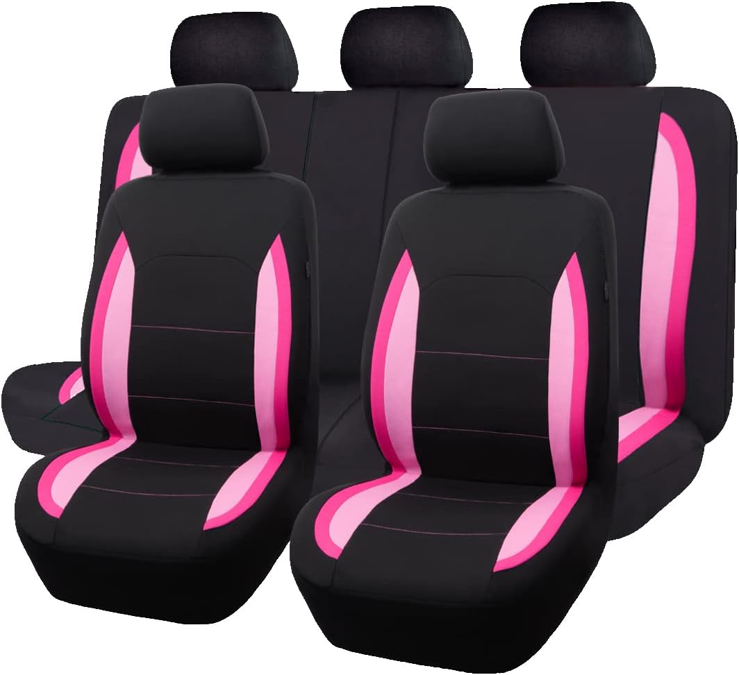 Flying Banner Car Seat Covers Front Seats Rear Bench Polyester Car Seat Protectors Easy Installation Split Rear Bench Classic Man Lady Truck (Comp Set, Pink Black and Light Pink.