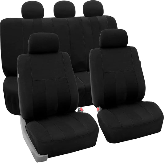FH Group Car Seat Covers Full Set Cloth - Universal Fit, Automotive Seat Covers,Low Back Front Seat Covers,Airbag Compatible,Split Bench RearSeat,Washable Car SeatCover for SUV,Sedan,Van Black