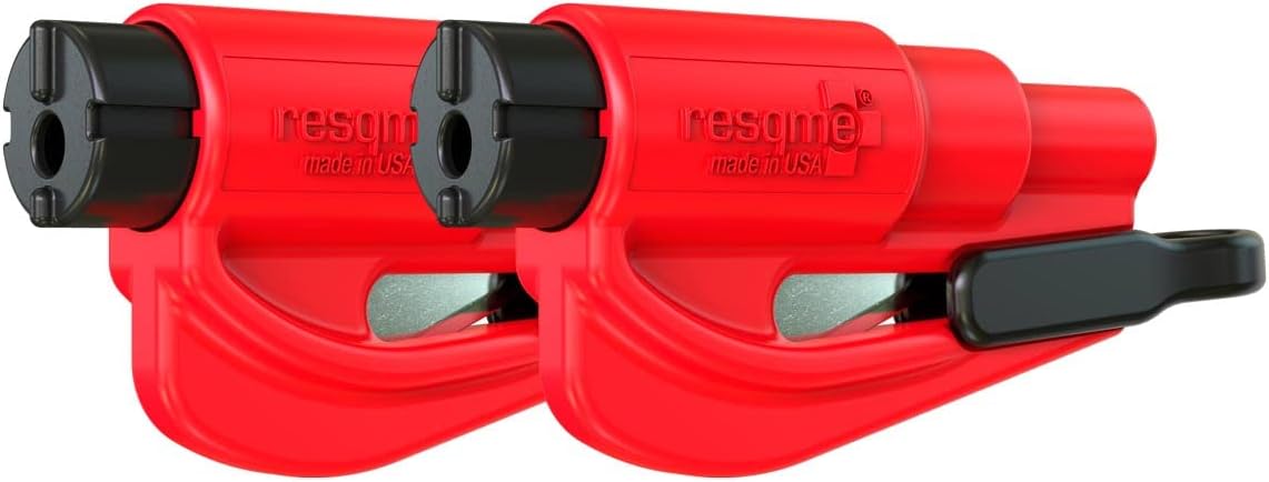 resqme The Original Emergency Keychain Car Escape Tool, 2-in-1 Seatbelt Cutter and Window Breaker, Made in USA, Family Pack of 3, Black, Blue, Yellow - Compact Emergency Hammer