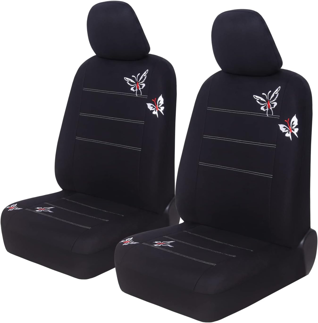 AUTOYOUTH Front Bucket Car Seat Covers for Truck, SUV Butterfly Embroidery, Polyester Cloth Universal Fit Car Accessories ¨C 4PCS, Black