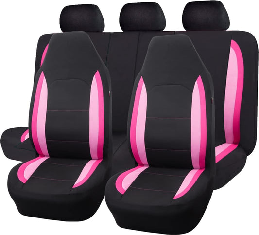 Flying Banner Car Seat Covers Front Seats Rear Bench Polyester Car Seat Protectors Easy Installation Split Rear Bench Classic Man Lady Truck (Comp Set, Pink Black and Light Pink.