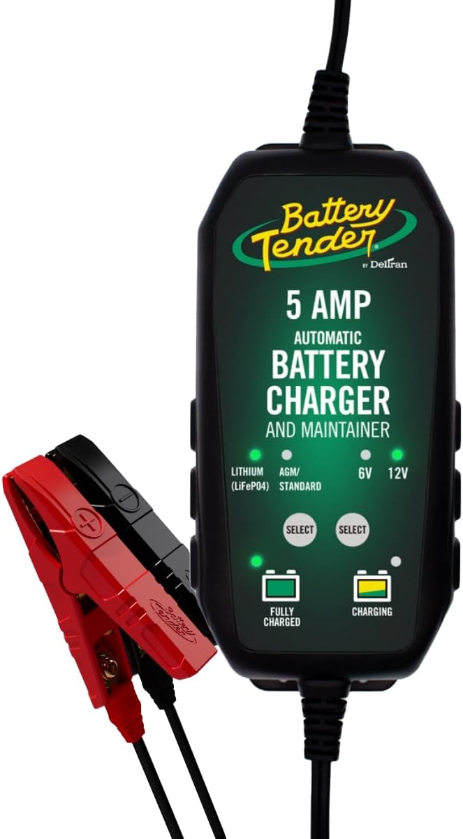 Battery Tender 5 AMP 12V Battery Charger and Maintainer - Automotive Smart Fully Automatic Battery Charger for Cars SUVs and Trucks -Lead Acid & Lithium Battery Charger - 022-0186G-DL-CA