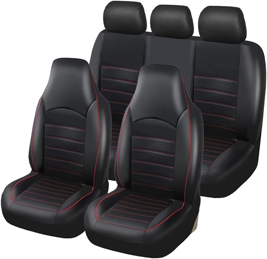 TOYOUN Classic Universal PU Leather Car Seat Covers Full Set Front High Back Bucket Seat Covers and Rear Auto Seat Covers Set Seat Protector Gray