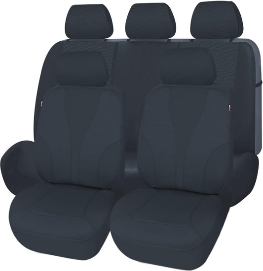 Flying Banner Car Seat Covers Full Cover Universal fit Car Truck SUV Van Hot Stamp Breathable Rear Bench Split Polyester Fabric (Gray Gray, Full Set - Low Back - Neoprene)