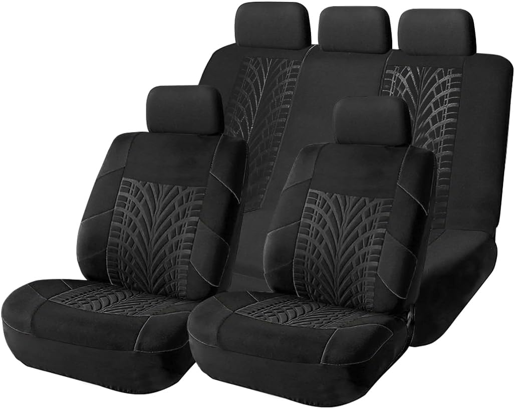 Car Seat Covers Full Set, Polyester Front Bucket Seat Protectors with Split Bench Back Seat Covers, Breathable Thicken Premium Sporty Seat Cushions, Auto Accessories for Car, SUV (Orange/Front,Back)