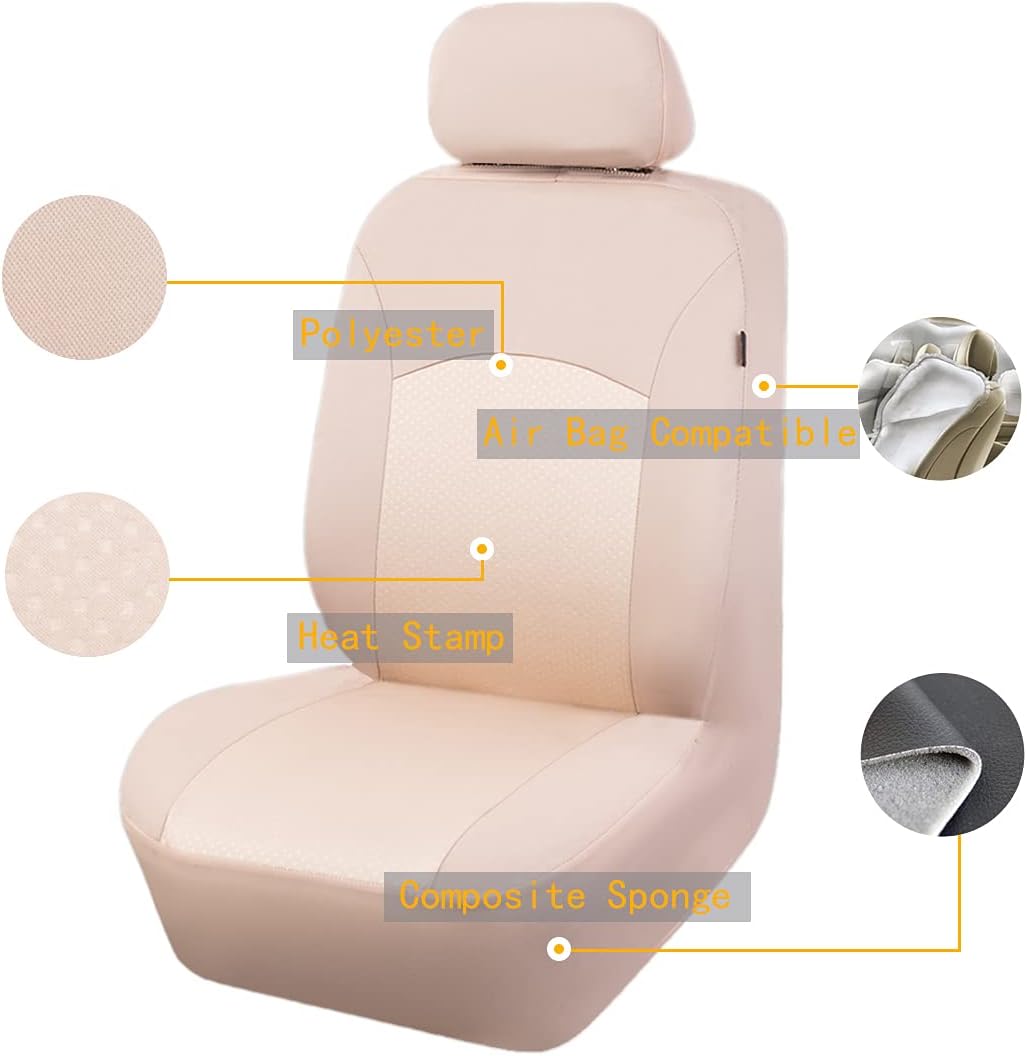 Flying Banner car seat Covers Full Set Protectors hot Stamp Breathable airbag Compatible Rear Bench Split 40/60 50/50 60/40 Easy to Install, Universal Fit for Auto Truck Van SUV (Solid Beige)