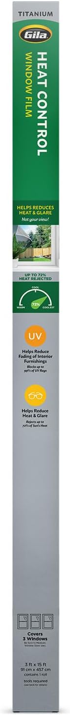 Gila® Heat Control Titanium Adhesive Residential DIY Window Film Sun Blocking Glare Reduction 3ft x 15ft (36in x 180in)