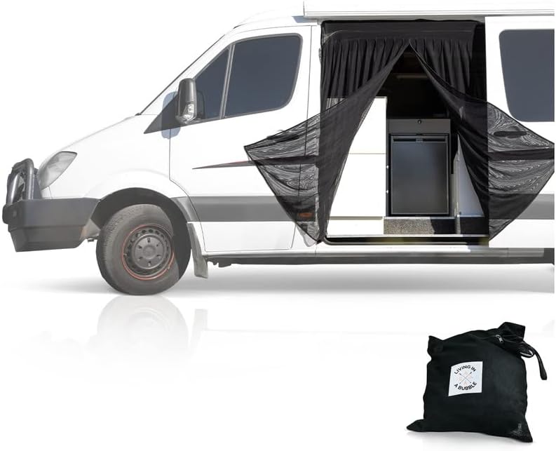 Living in a Bubble Van Bug Screen for Standard Roof Mercedes Benz Sprinter and Ford Transit, Universal Size Rear Door Flyscreen Mosquito Net, Center Zipper Closure