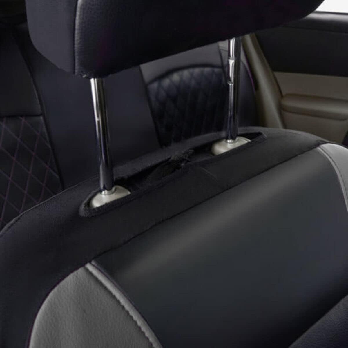 GEBBEM Car Seat Covers for Hyundai Kona/Encino 2018 2019 2020 2021 2022 2023 2024, 9 Pcs Full Sets Leather Non-Slip Waterproof Breathable Seat Protector Interior Accessories,Grey