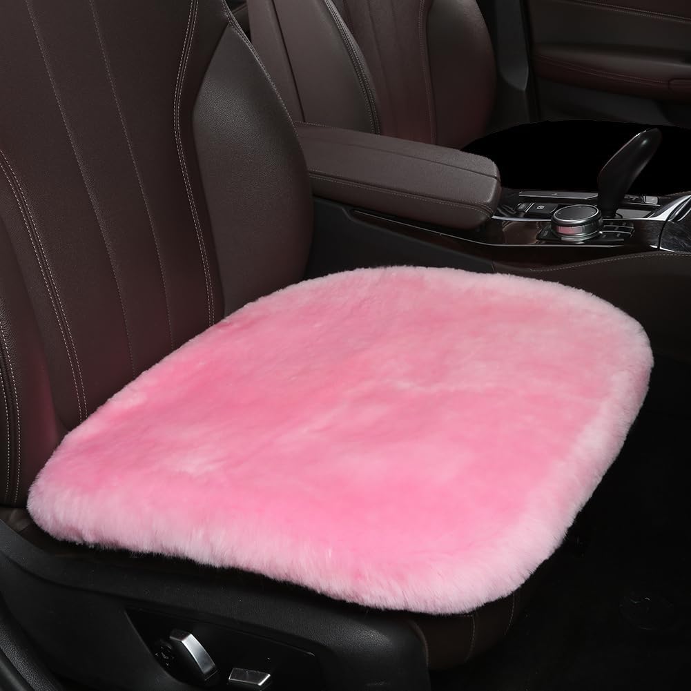 LLB Genuine Sheepskin Car Seat Cushion, Comfort Auto Seat Pad, Warm Real Wool Car Mat with Non-Slip Backing Universal Fit, 19.2 x 19.2 Inches (Pearl, 2 Front Seat Cushions & Bench Seat Cushion-3 Pcs)