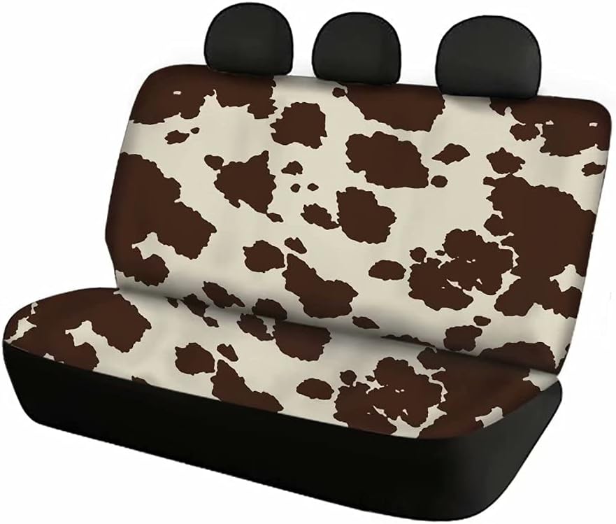 AFPANQZ Cowhide Milk Cow Print Car Rear Bench Protective Seat Cover - Brown, Polyester Fabric, Universal Fit, Full Wrap, Dust-Proof - For Trucks, Vans, SUVs