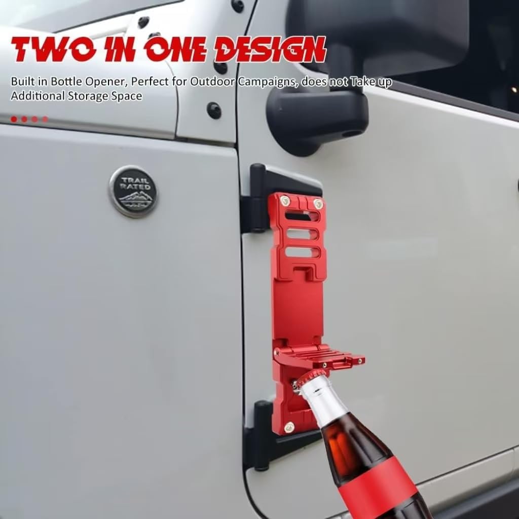 Door Hinge Step, Aluminum Door Hinge Foot Peg Step Compatible with Jeep Wrangler 2007-2018 JK JKU, 2018-2021 JL JLU 1PC, Red