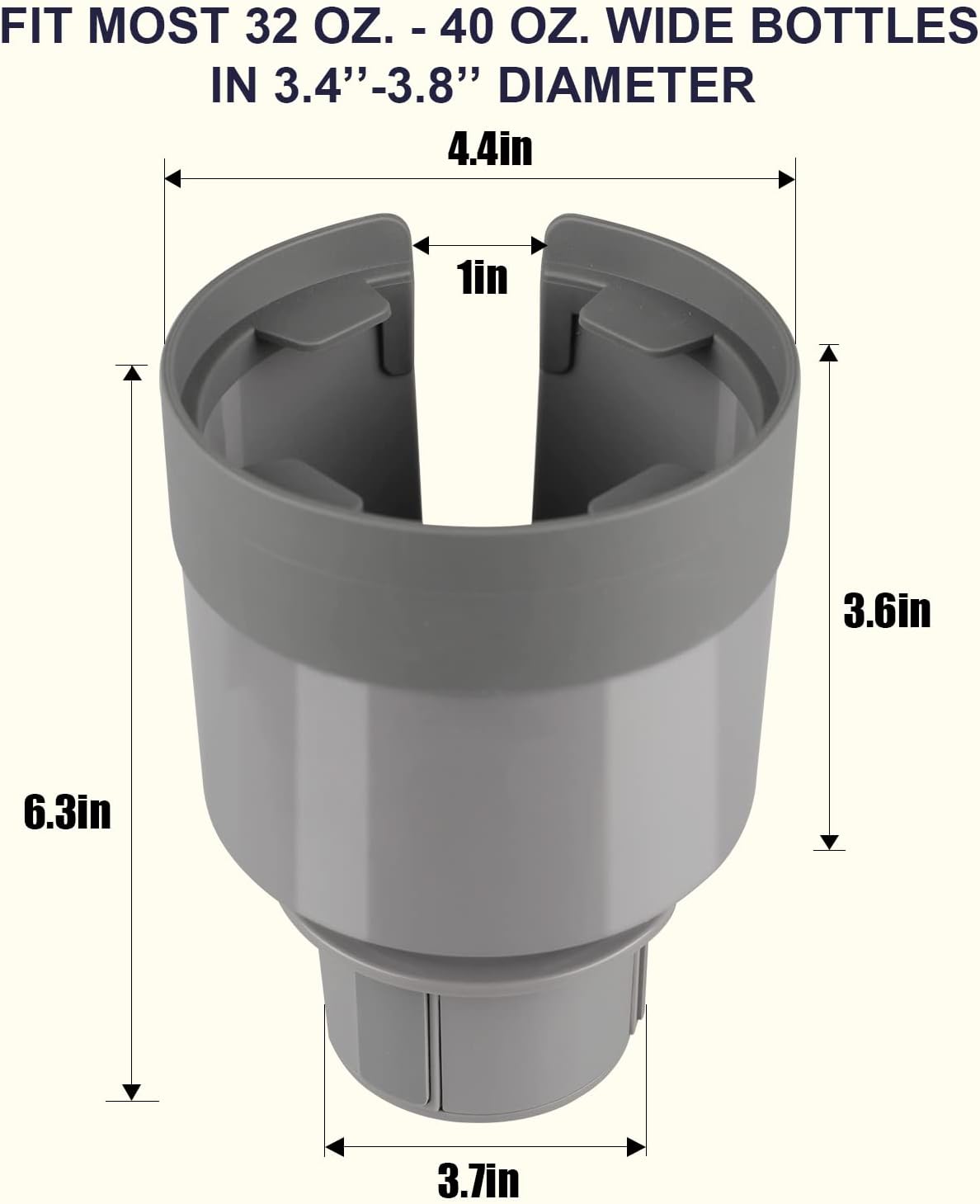 Seven Sparta Car Cup Holder Expander Organizer with Adjustable Base, Compatible with Hydro Flasks 32/40 Ounce, Compatible with Yeti Ramblers 20/26/30 Ounce, Other Bottles in 3.4"-3.8" (Gray)