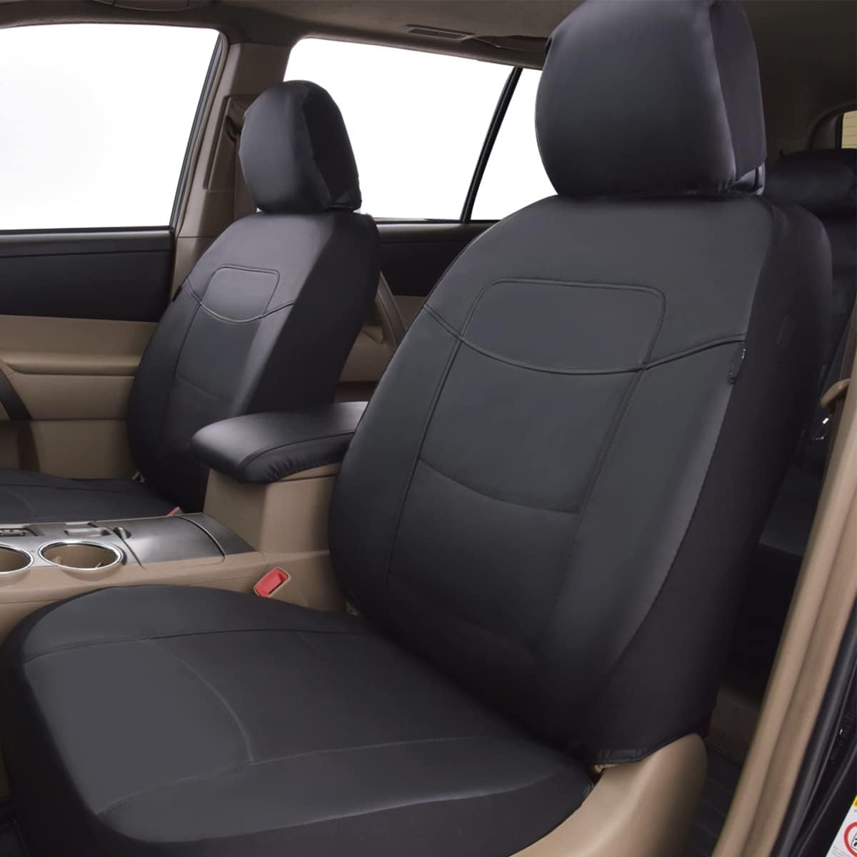 Flying Banner car seat Covers Full Set Faux Leather Water Proof Classic Rear Bench Split Truck SUV Man (Full Set, Solid Black)